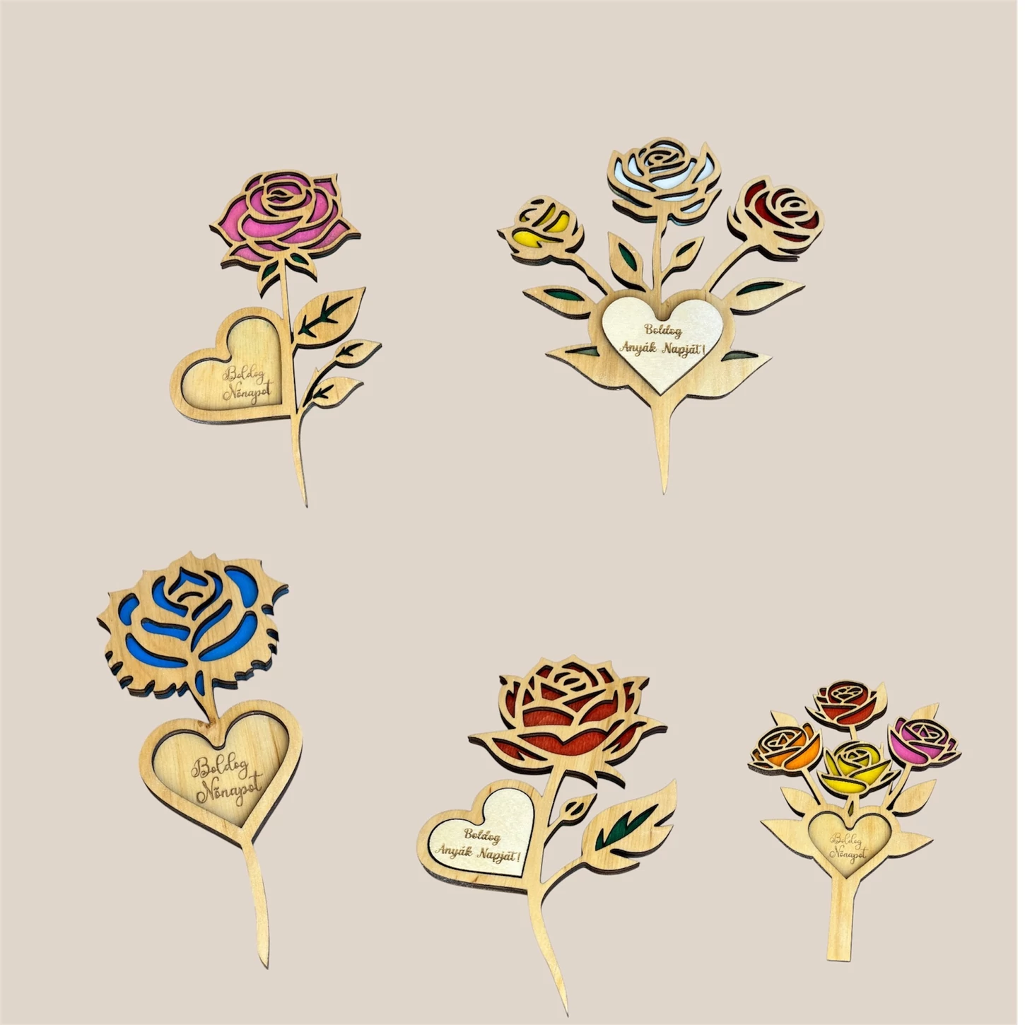 Személyre szabható fa virág dekor ,talp nélküli (Anyák napjára, nőnapra, ajándékba)