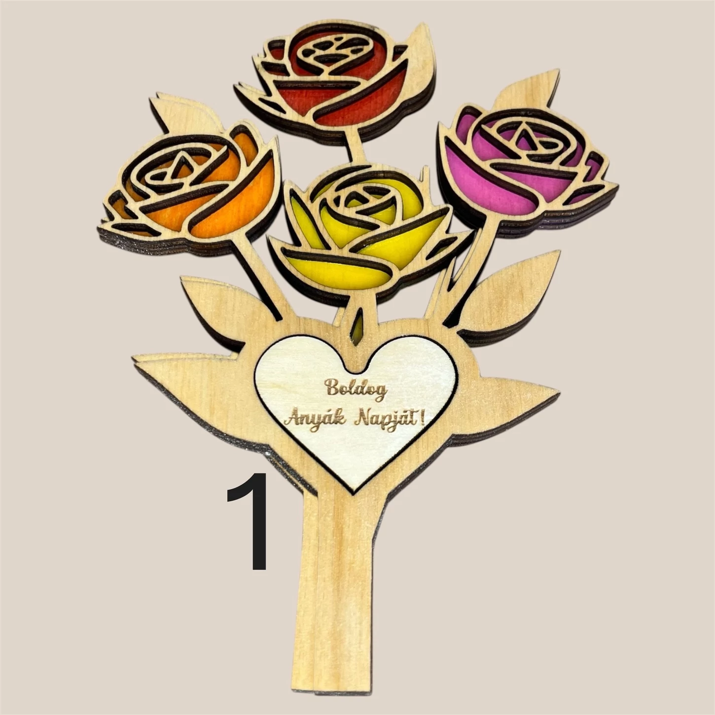 Személyre szabható fa virág dekor ,talp nélküli (Anyák napjára, nőnapra, ajándékba)