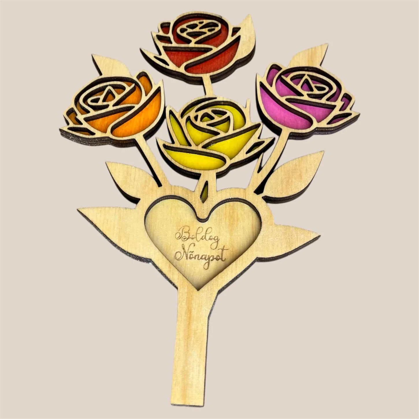 Személyre szabható fa virág dekor ,talp nélküli (Anyák napjára, nőnapra, ajándékba)
