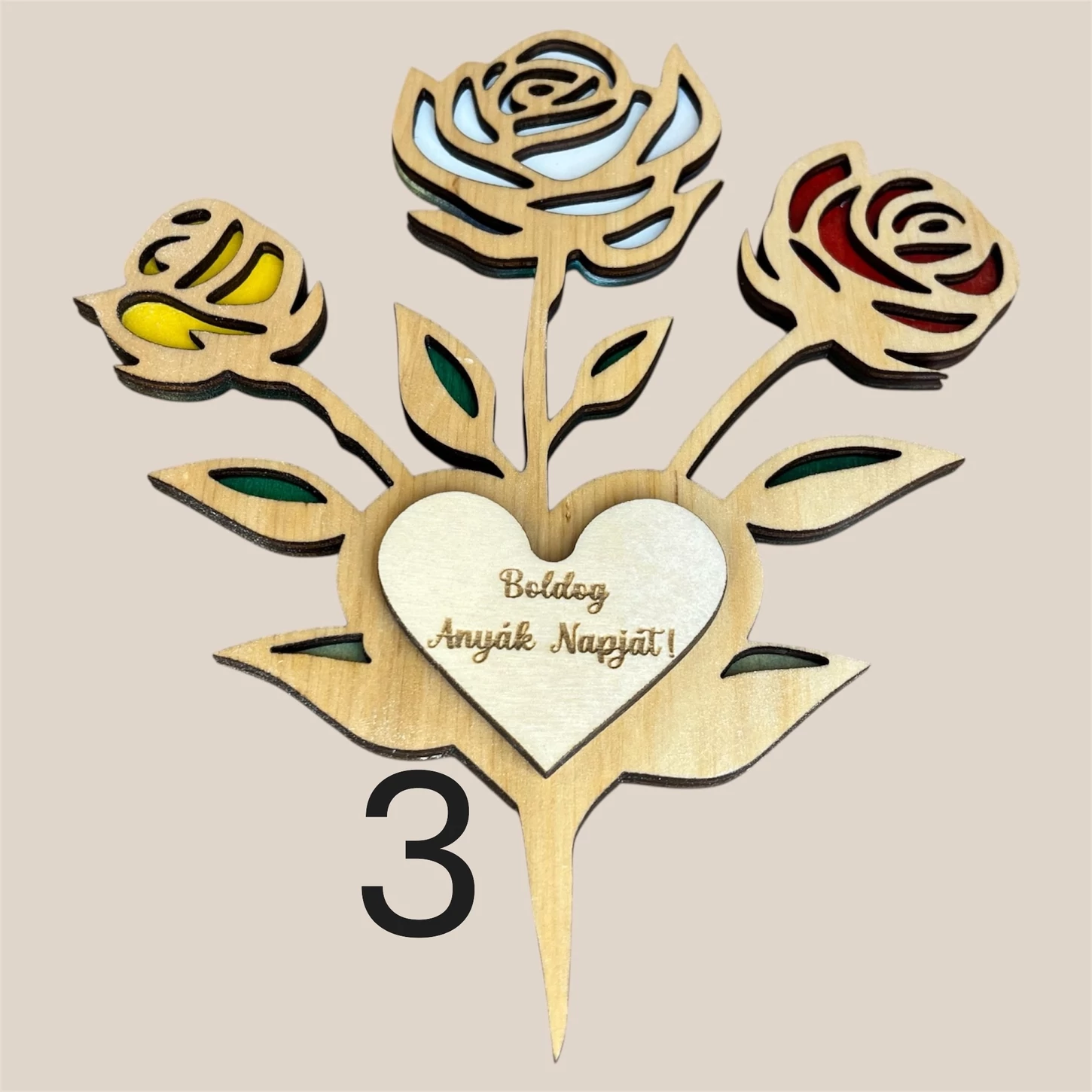 Személyre szabható fa virág dekor ,talp nélküli (Anyák napjára, nőnapra, ajándékba)