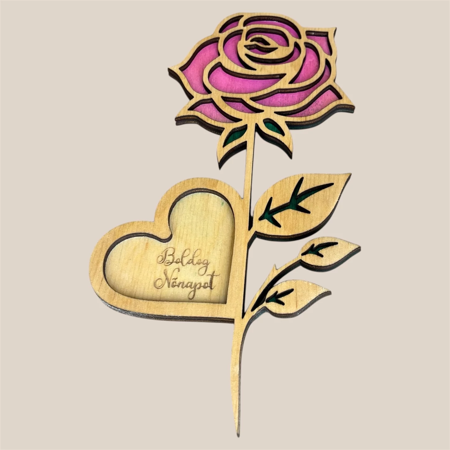 Személyre szabható fa virág dekor ,talp nélküli (Anyák napjára, nőnapra, ajándékba)