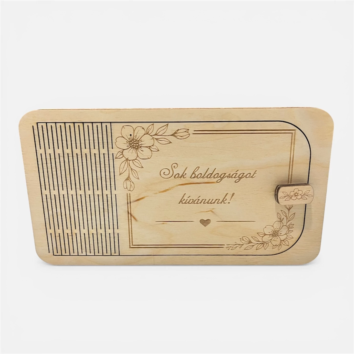 Zárható esküvői pénzátadó doboz – gravírozott fa ajándék, személyre szabható