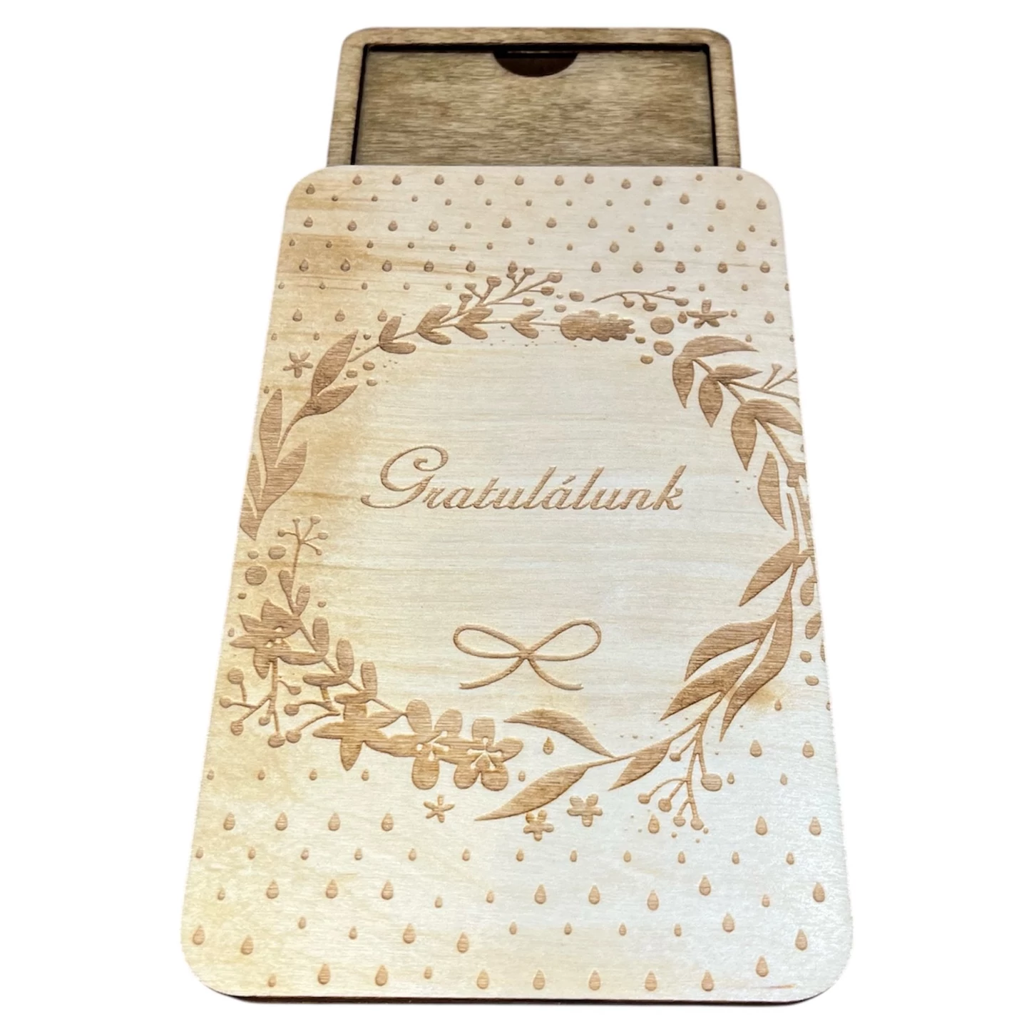 Koszorús gravírozott pénzátadó doboz