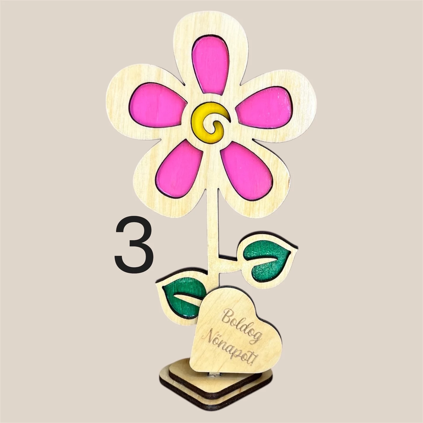 Személyre szabható fa virág dekoráció – Anyák napjára, Nőnapra és különleges alkalmakra