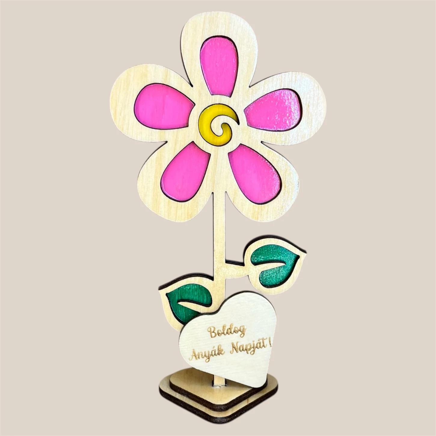 Személyre szabható fa virág dekoráció – Anyák napjára, Nőnapra és különleges alkalmakra