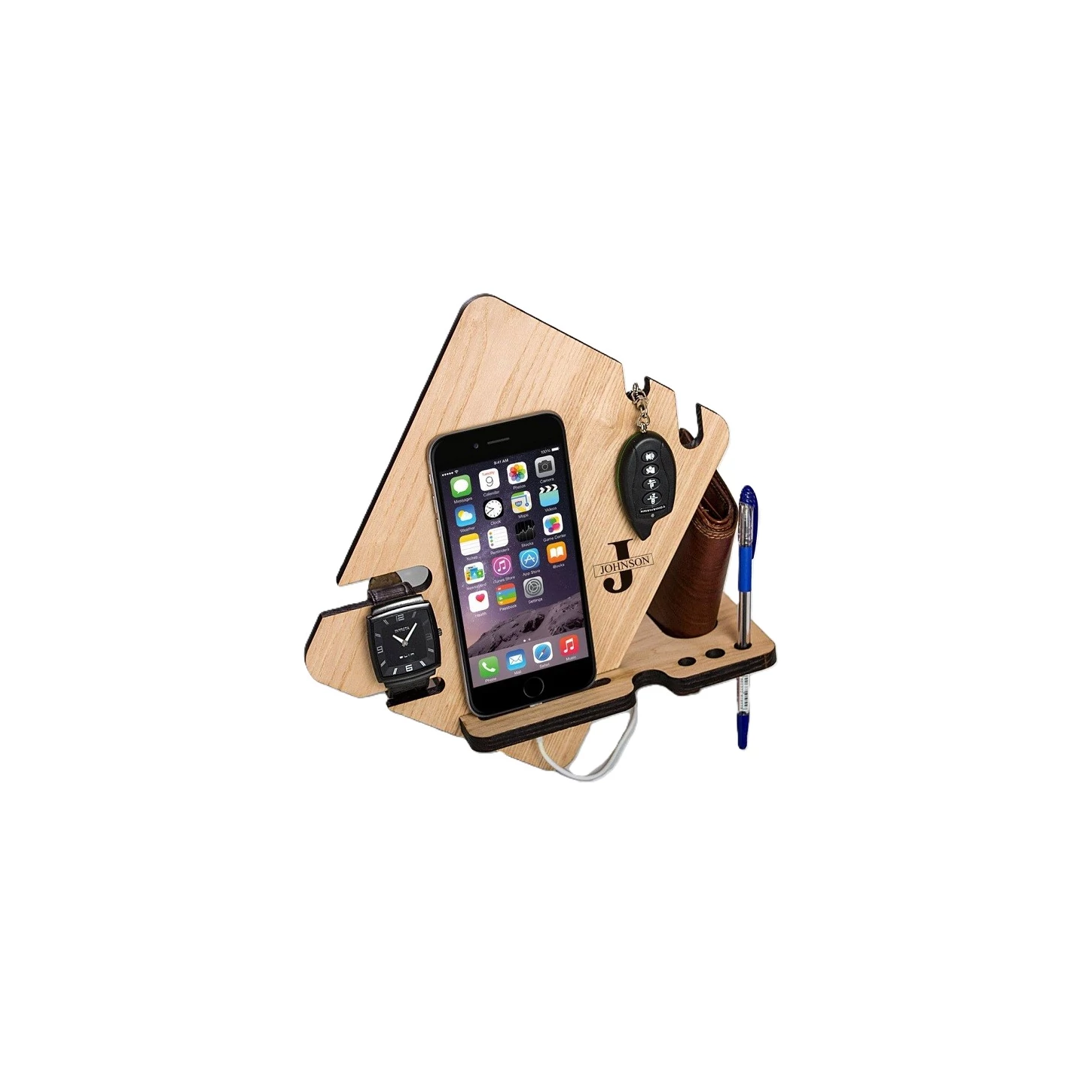 Fa asztali rendező – telefontartó, óratartó, kulcstartó 