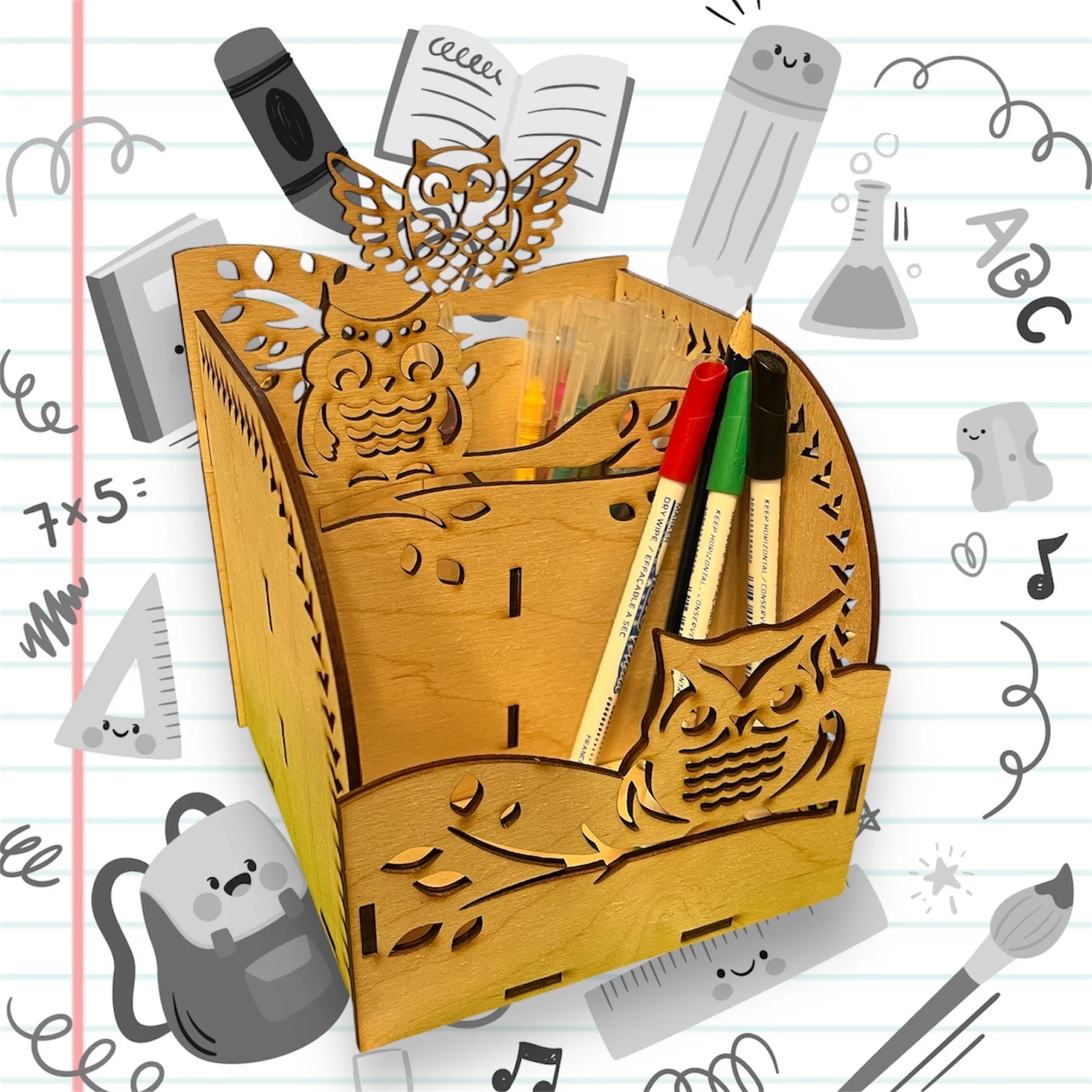 Írószertartó bagoly motívumokkal