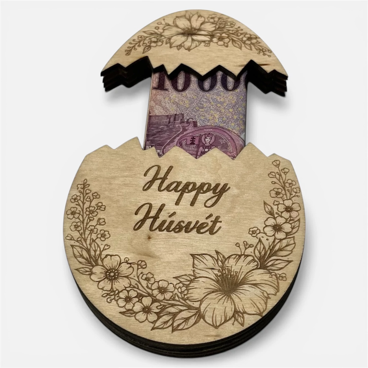 Húsvéti pénzátadó tojás – virágos gravírozással