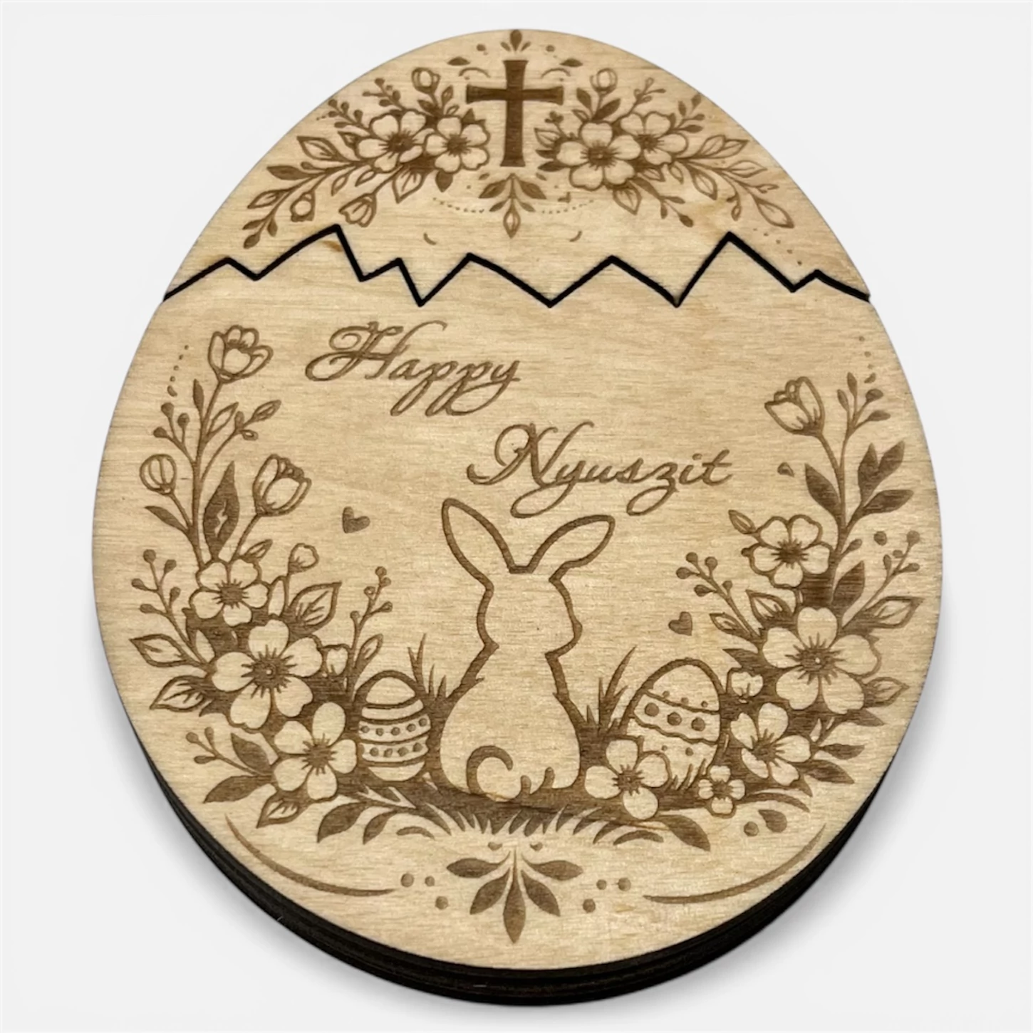 Húsvéti pénzátadó tojás – nyuszis virágos gravírozással