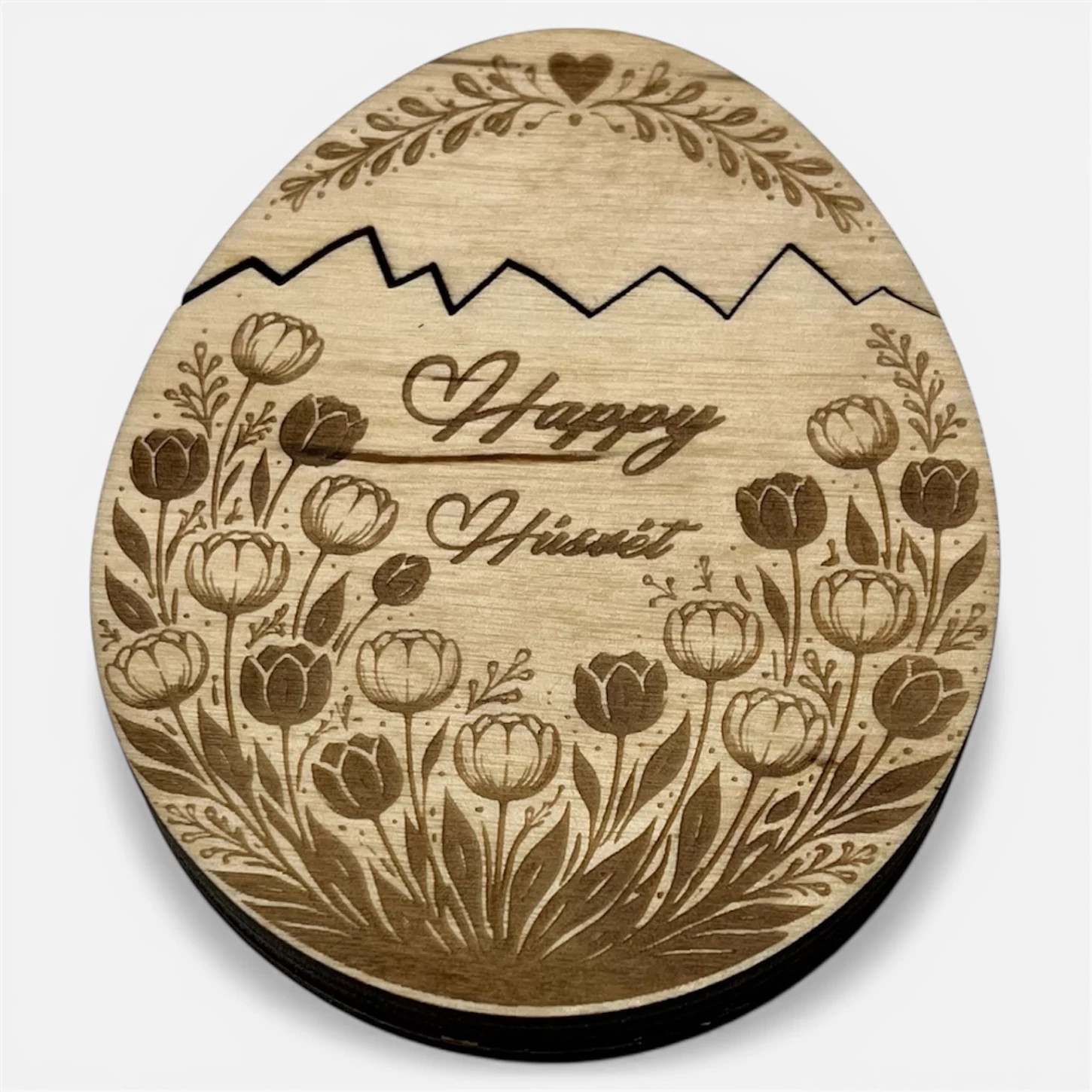 Húsvéti pénzátadó tojás – tulipános gravírozással