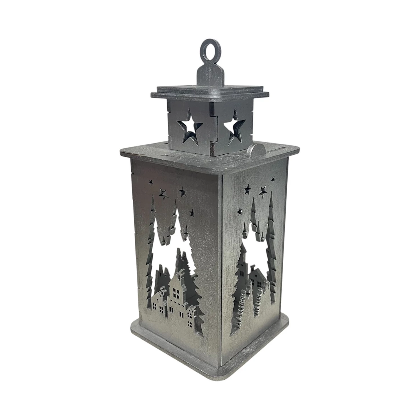 Karácsonyi ezüst mécsestartó – Téli falumotívummal