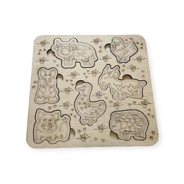 Fából készült háziállatos puzzle 