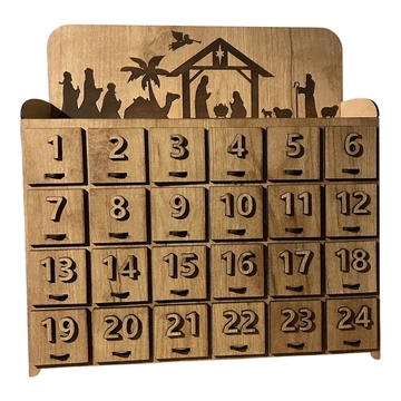Fa adventi naptár – Betlehemes motívummal, tölgy színben